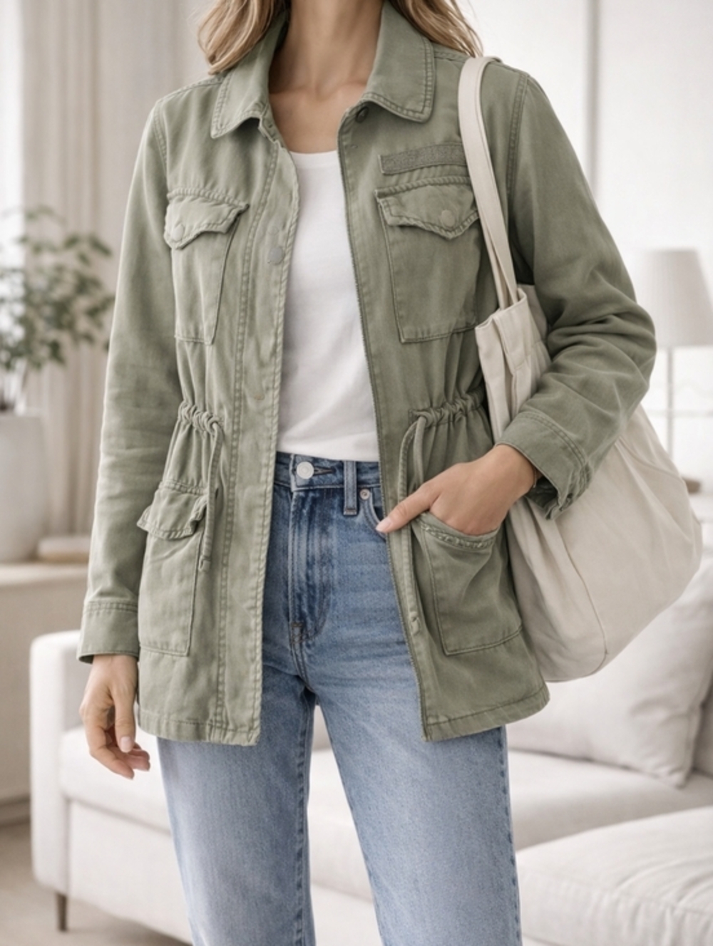 Buffalo David Bitton Utility Jacket Olive Safari Military Style Oversized Small